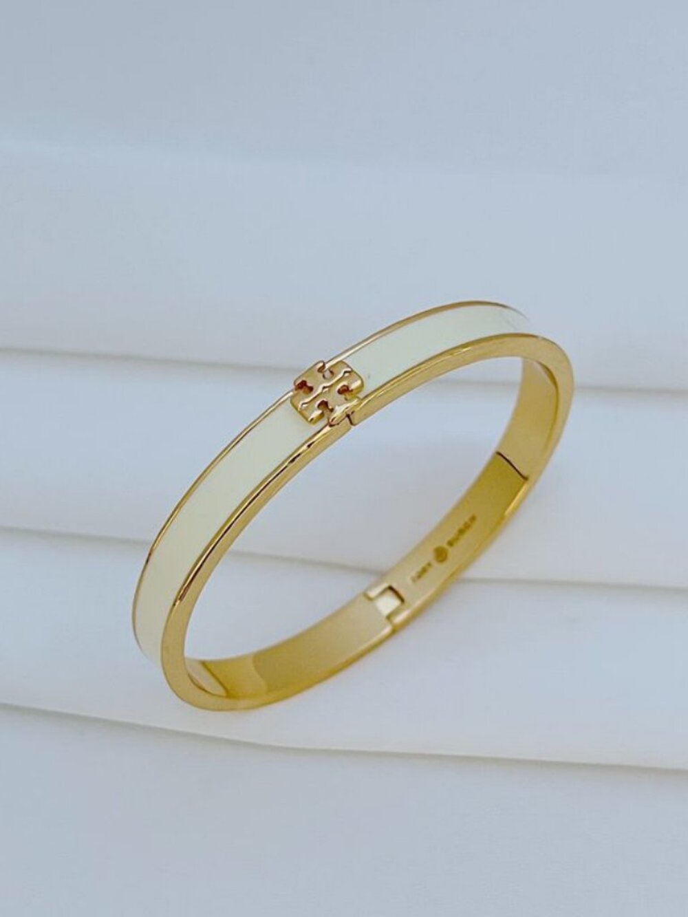 Tory Burch Gold White Enamel Hinged Bangle